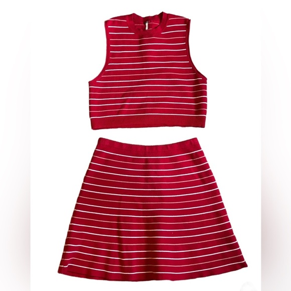 Free People Red Striped Knit Matching set: Sleeveless crop top and skirt, size M - Picture 3 of 9